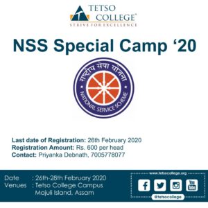 NSS Special Camp '20 @ Tetso College, Dimapur & Majuli Island, Assam