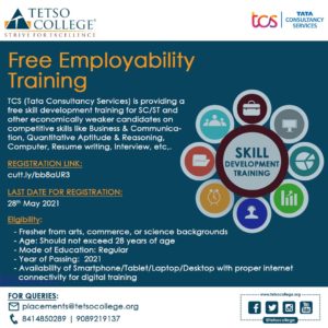 Registration for Free Employability Training by TCS for Final year BA, Bcom & BBA students