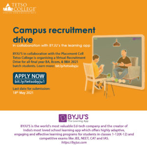 Byjus Campus Recruitment Drive for Final year BA, Bcom & BBA students