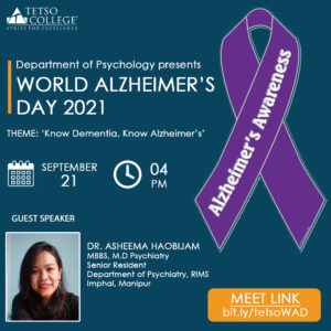 Psychology Department Event on World Alzheimer's day, 21st September, 2021