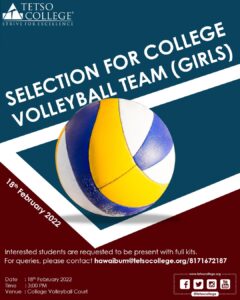 Selection for College Volleyball Team (Girls)
