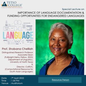 Special Lecture on 'Importance of Language Documentation and Funding Opportunities for Endangered Languages' @ Auditorium