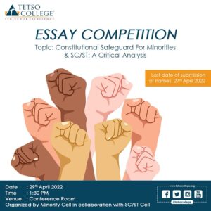Essay Writing competition on the topic “CONSTITUTIONAL SAFEGUARD FOR MINORITIES AND SC/ST: A CRITICAL ANALYSIS” @ Conference Room