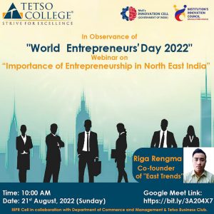 World Entrepreneurs' Day | IIIPR Cell, Tetso College in collaboration with Department of Commerce and Management & Tetso Business Club